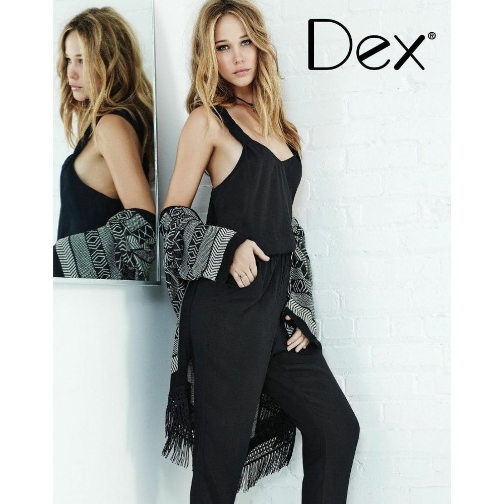 Dex $68 Sz X-Small Solid Black Halter Pants Jumpsuit sleeveless v-neck pocket xs